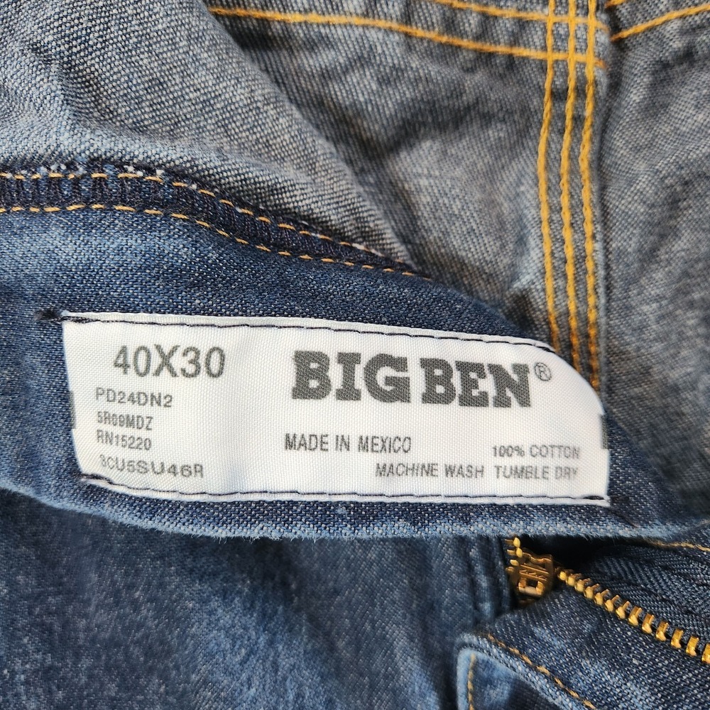 Big Ben Jeans Mens 40 X 30 Blue Denim 100% Cotton Straight Leg High Rise Zip Fly - Picture 14 of 14